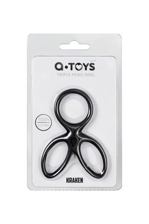 A-TOYS Triple penis ring KRAKEN, silicone, black, 10 cm